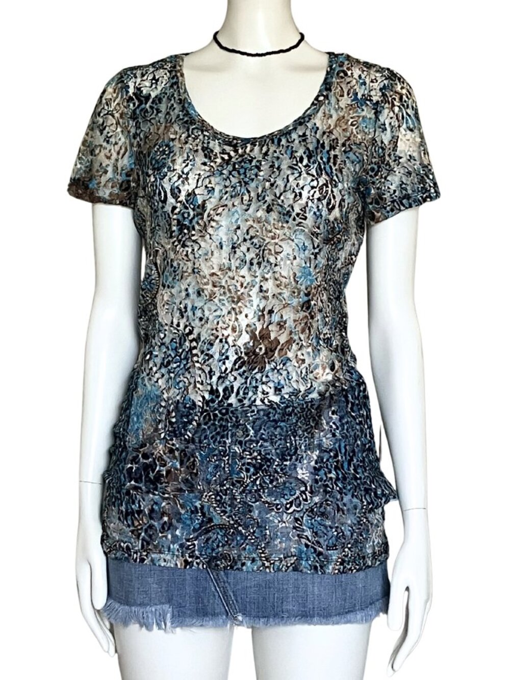 Vintage Y2K BKE Buckle Sheer Lace Leopard Print Short Sleeve Top. M/L. Trashy2K